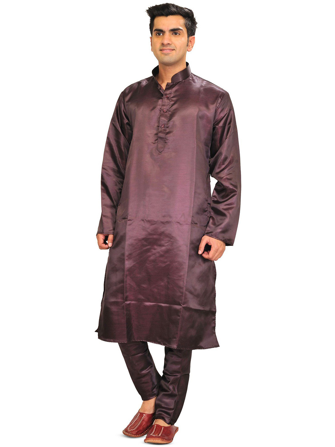 Exotic India Plain Mandarin Collar Kurta With Trouser