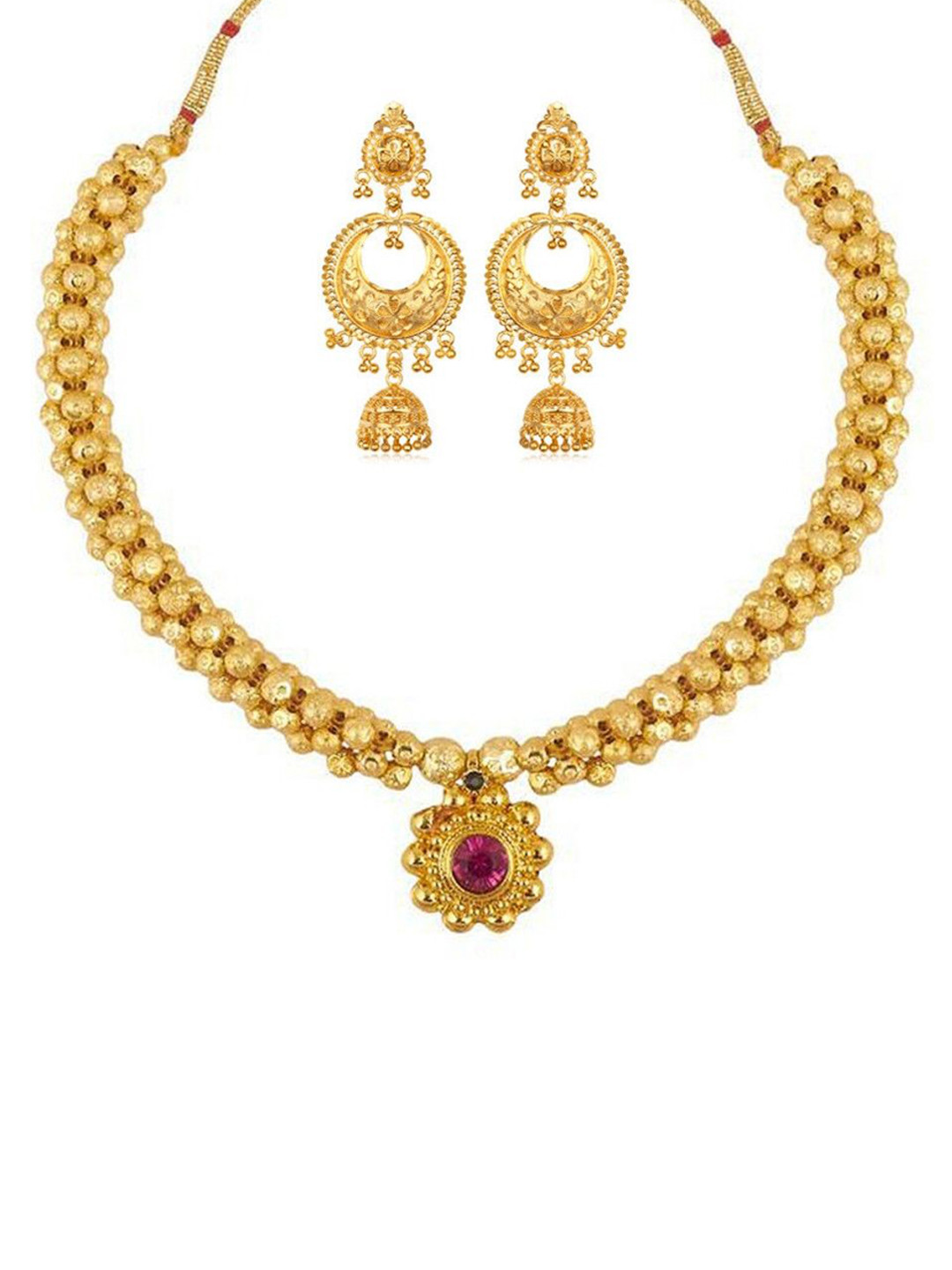 Heer Collection  1g Micron Gold-Plated Cubic Zirconia Stone Studded & Beaded Jewellery Set