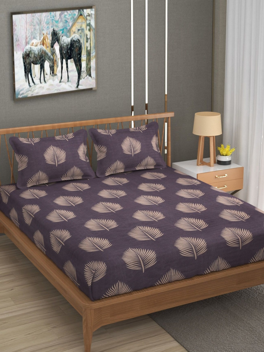 B' Decorlish Coffee Brown Floral Printed 220 TC Cotton Queen Bedsheet Set 1.82 m x 1.92 m