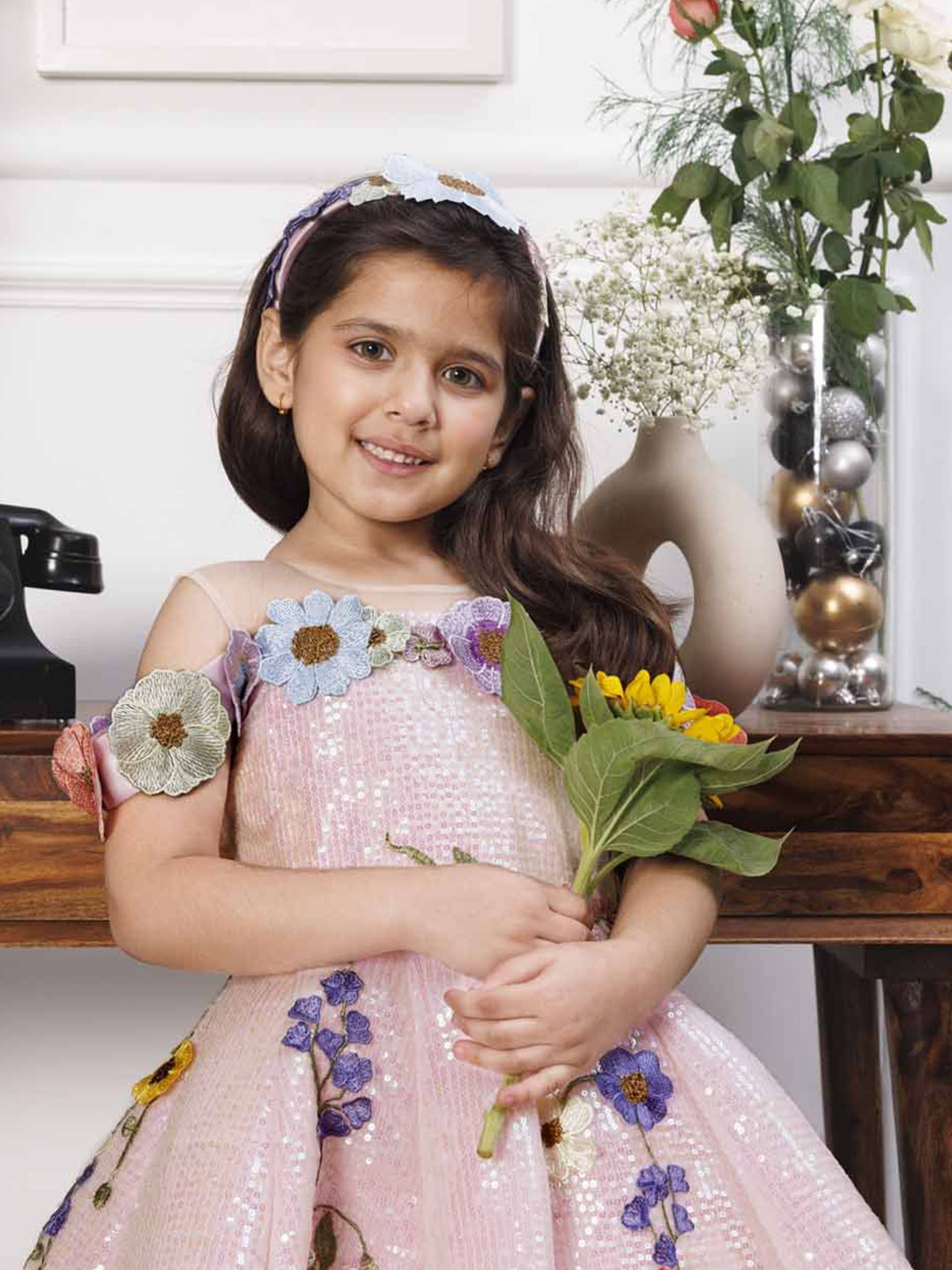 The Lush Affair Lily Girls Embellished Applique Fit & Flare Maxi Dress