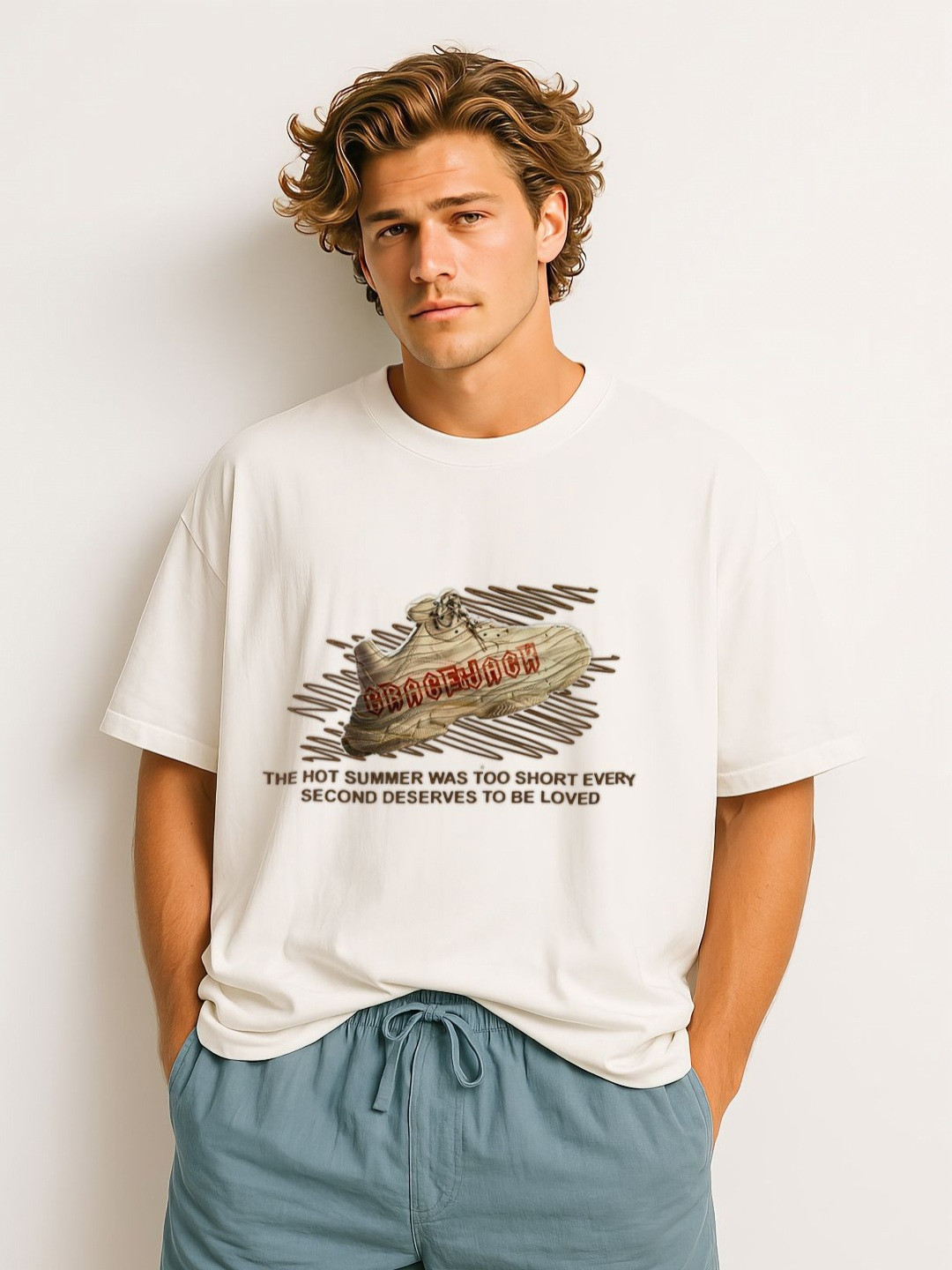 GRACE & JACK Graphic Printed Round Neck Short Sleeves Cotton Oversized T-Shirt