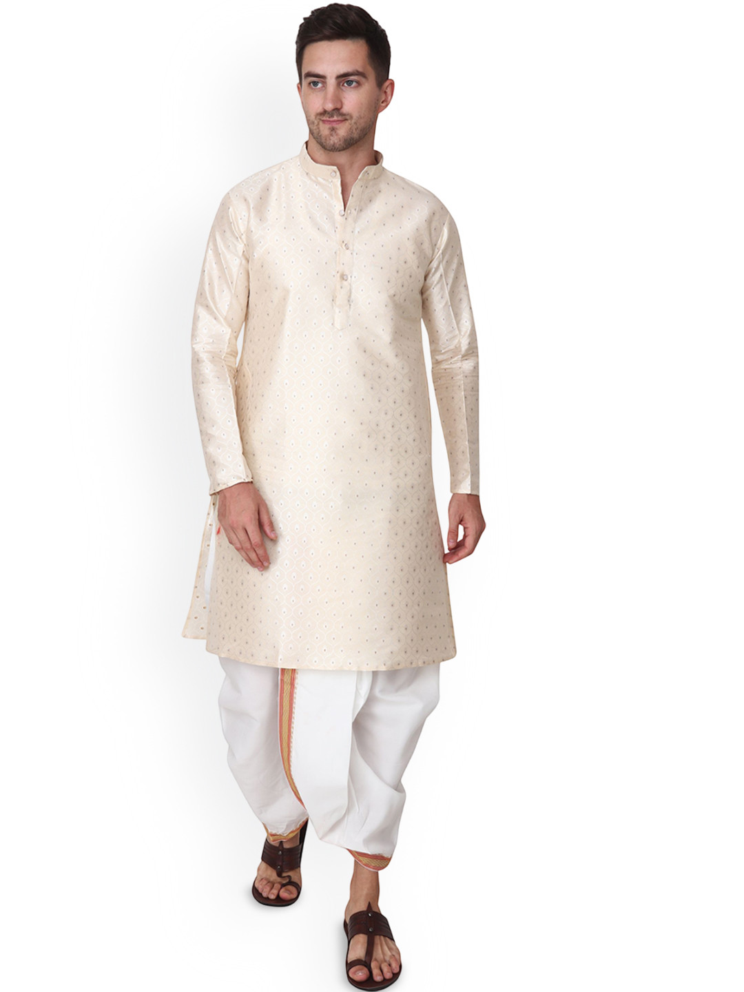 RAMESHWARAM FABRICS Woven Design Mandarin Collar Kurta With Dhoti Pants