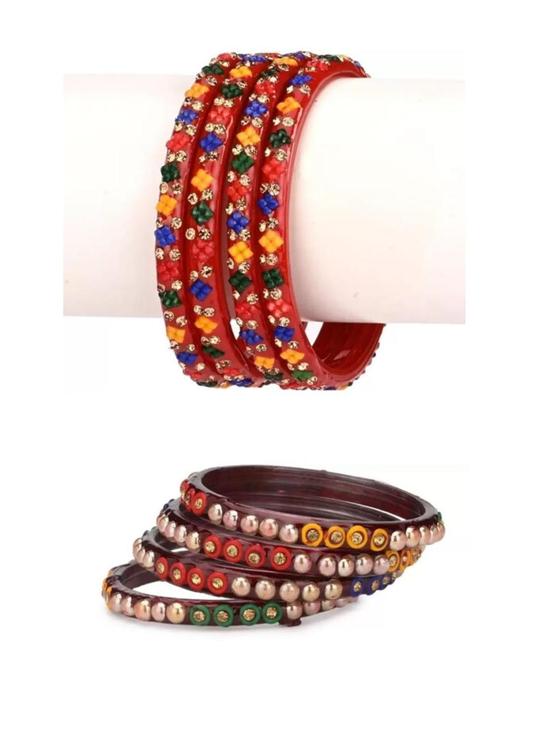 Somil Fashionable Glass Bangles/Kada Combo of 2, Pack Of 8