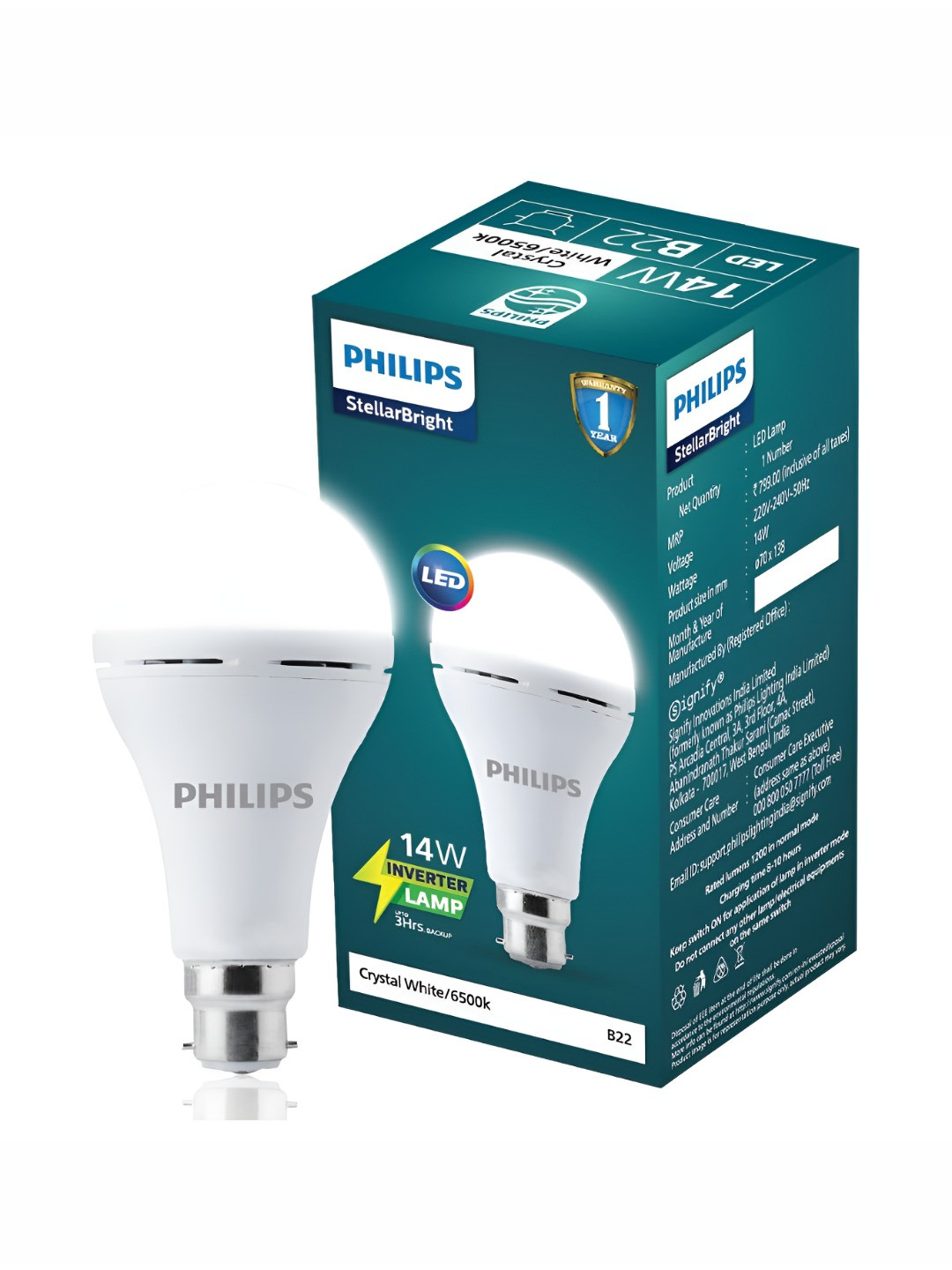 Philips White 14 W. B22 Emergency LED Bulb