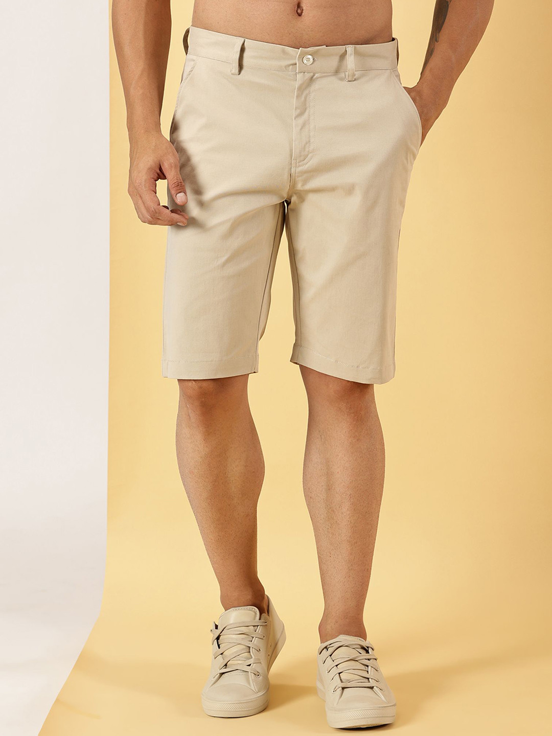 LEON Men Solid Mid-Rise Regular Fit Soft Feel Cotton Chino Shorts