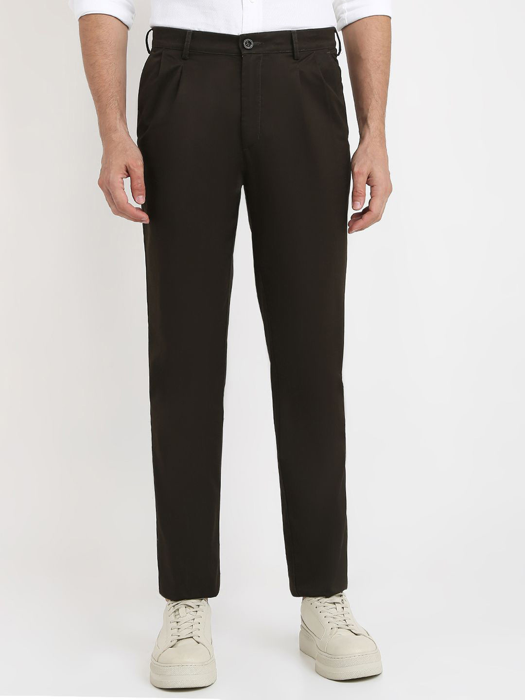 ColorPlus Men Solid Mid-Rise Pattern Pure Cotton Trousers