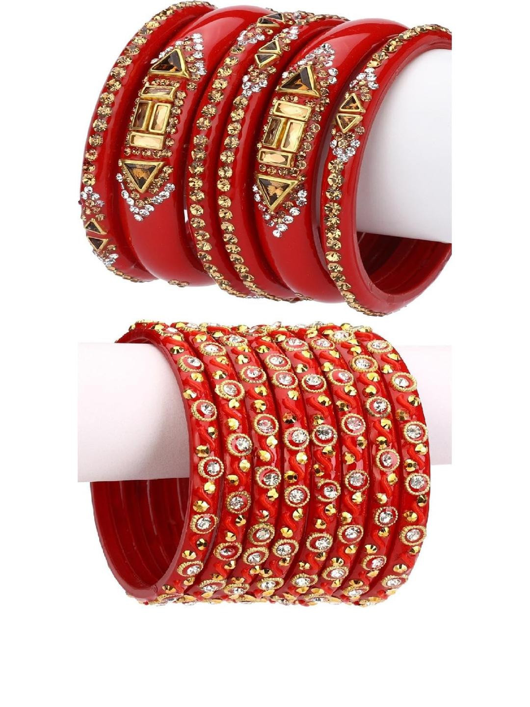 Somil Colorful Glass Bangles/Kada Set of 14 Red, Red, Combo Of 2 Set