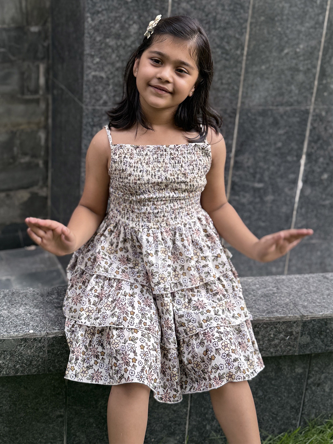 Koala Kidz Girls Floral Print Cotton Fit & Flare Smocked Dress