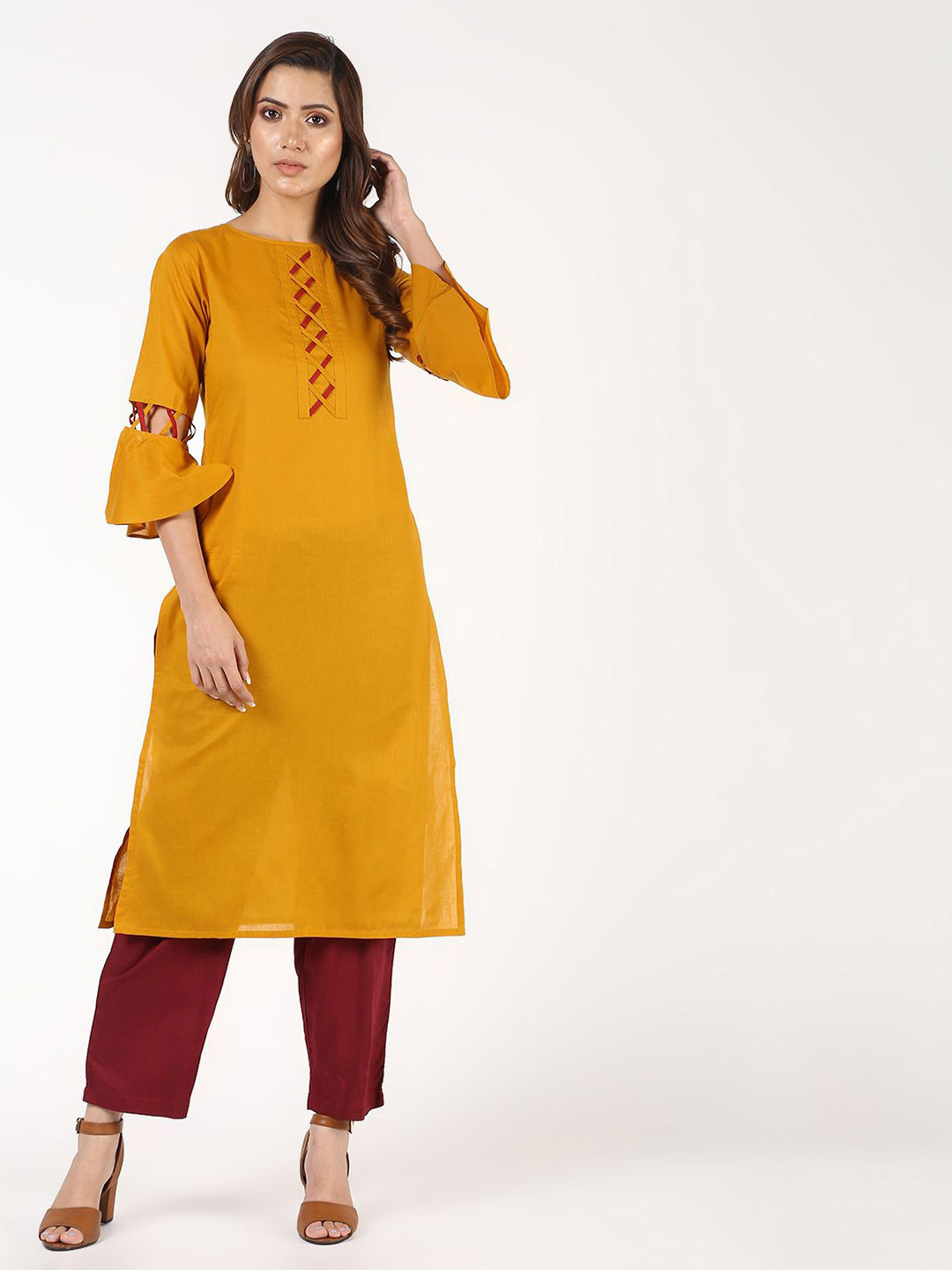 ANIYAH Women Boat Neck Gotta Patti Pure Cotton Kurti