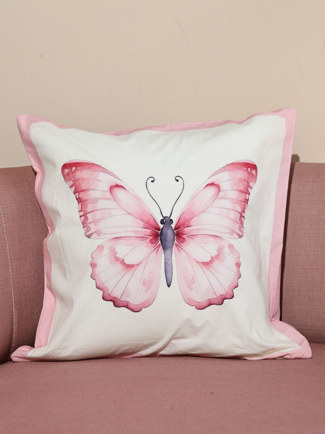 Crown of Poppies Pink & White Whispers Of Spring Printed Cotton Square Cushion Cover