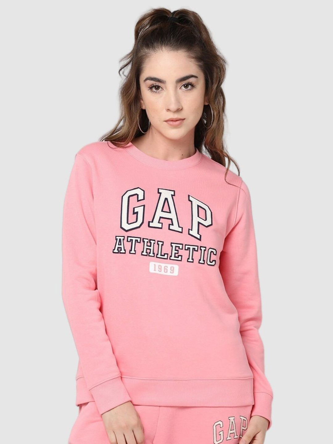 GAP Women Brand Logo Printed Relaxed Fit Crew Neck Sweatshirts