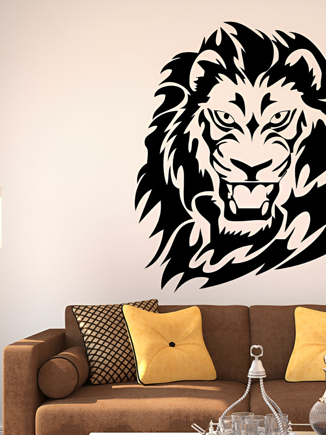 LANSTICK Black Printed Brave Lion Decorative Self Adhesive Wall Sticker