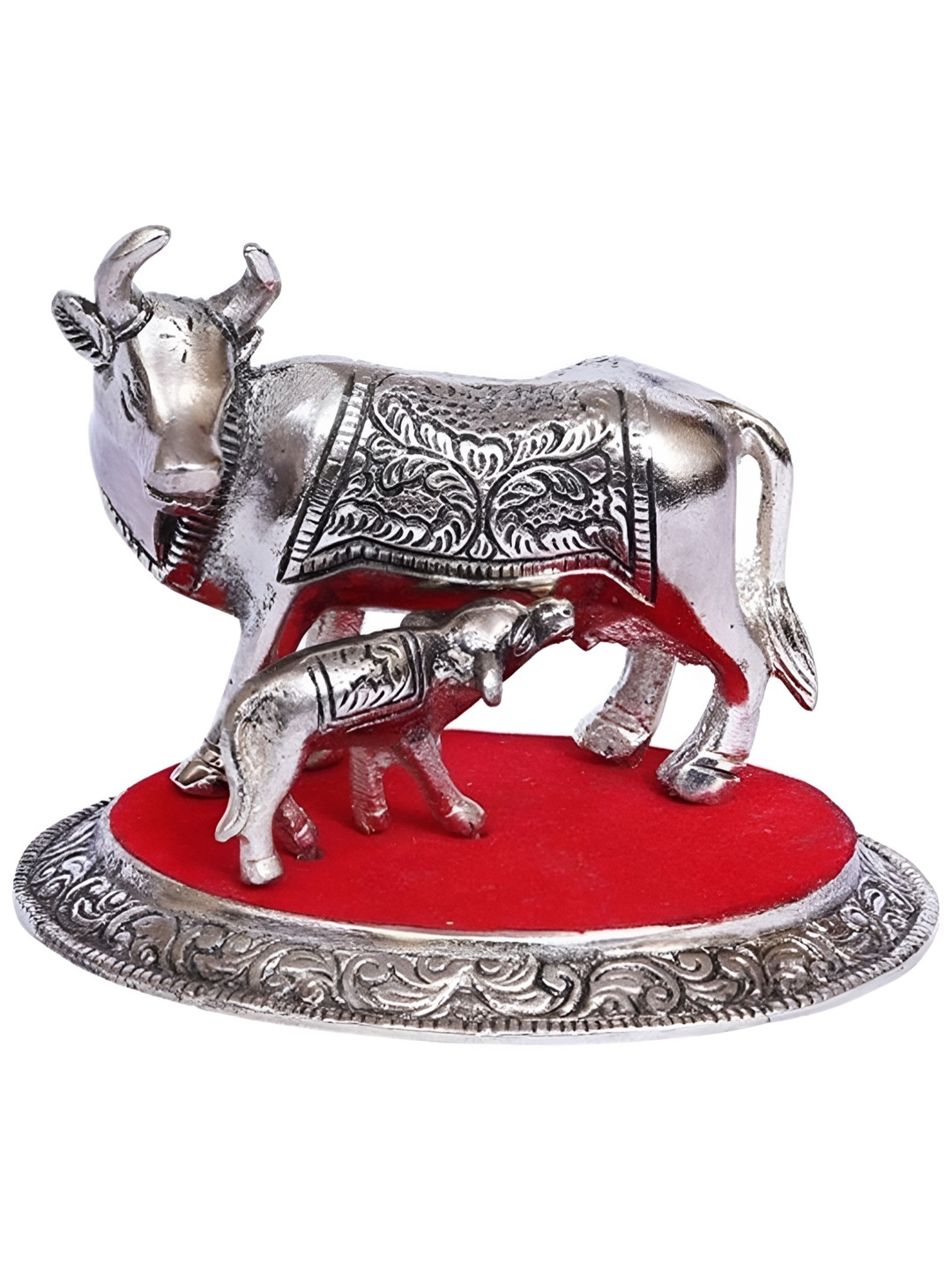 Aura Silver-Toned Cow Idol Showpiece