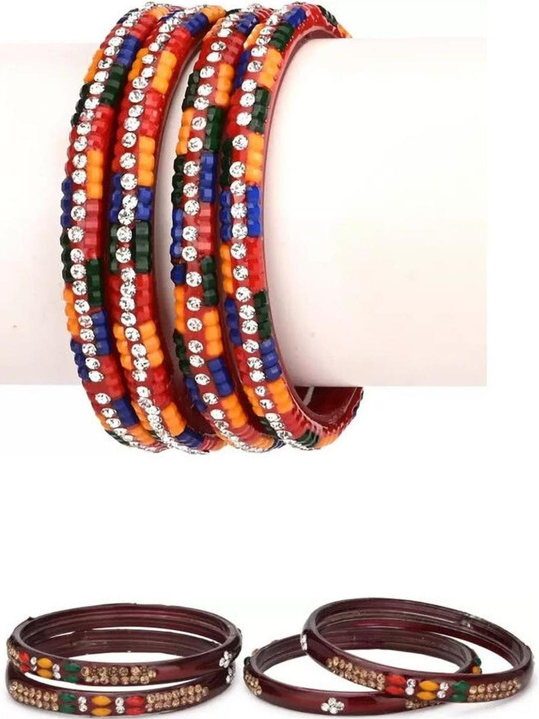 Somil Set of 2 Glass Bangles/Kada With Colorful Chips & Beads