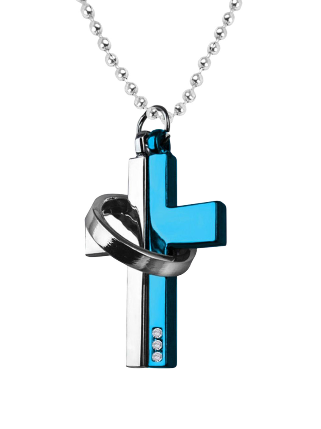 VS Unique Collection Silver-Plated Holy Jesus Christ Cross Ring Pendant Locket