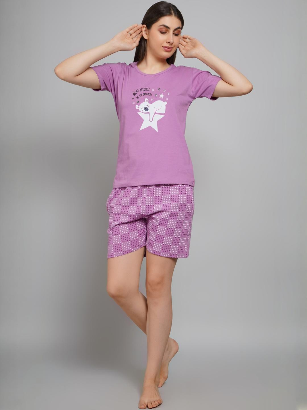 FITIN OUTFIT Women Lavender Co-ord Set Nightdress