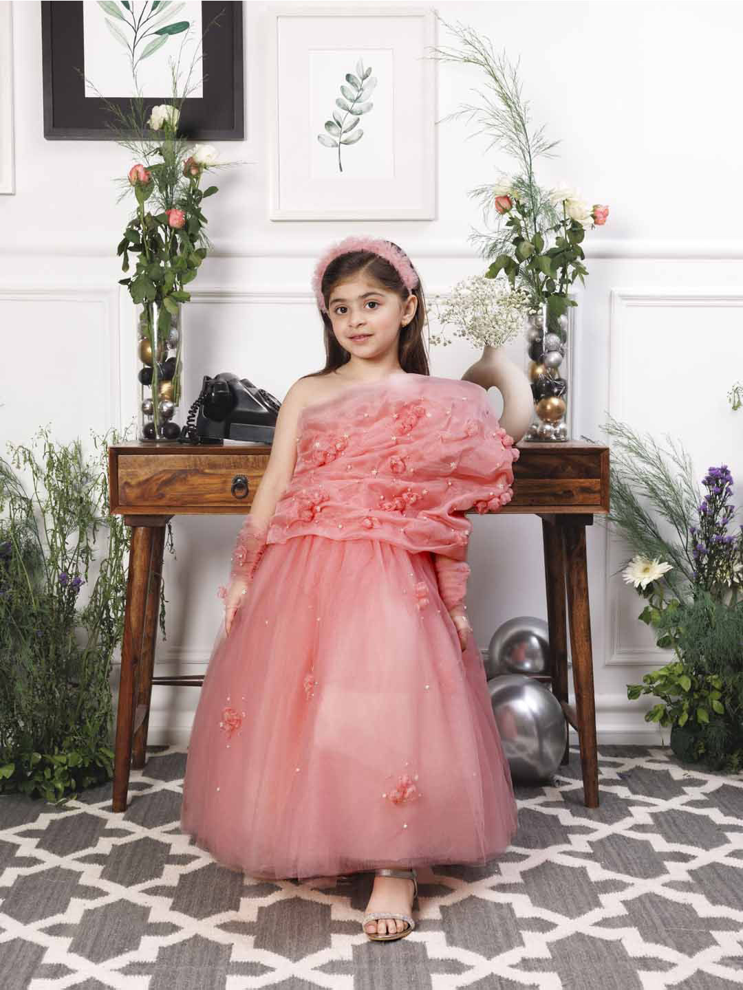 The Lush Affair Girls Applique Net Gown Dress