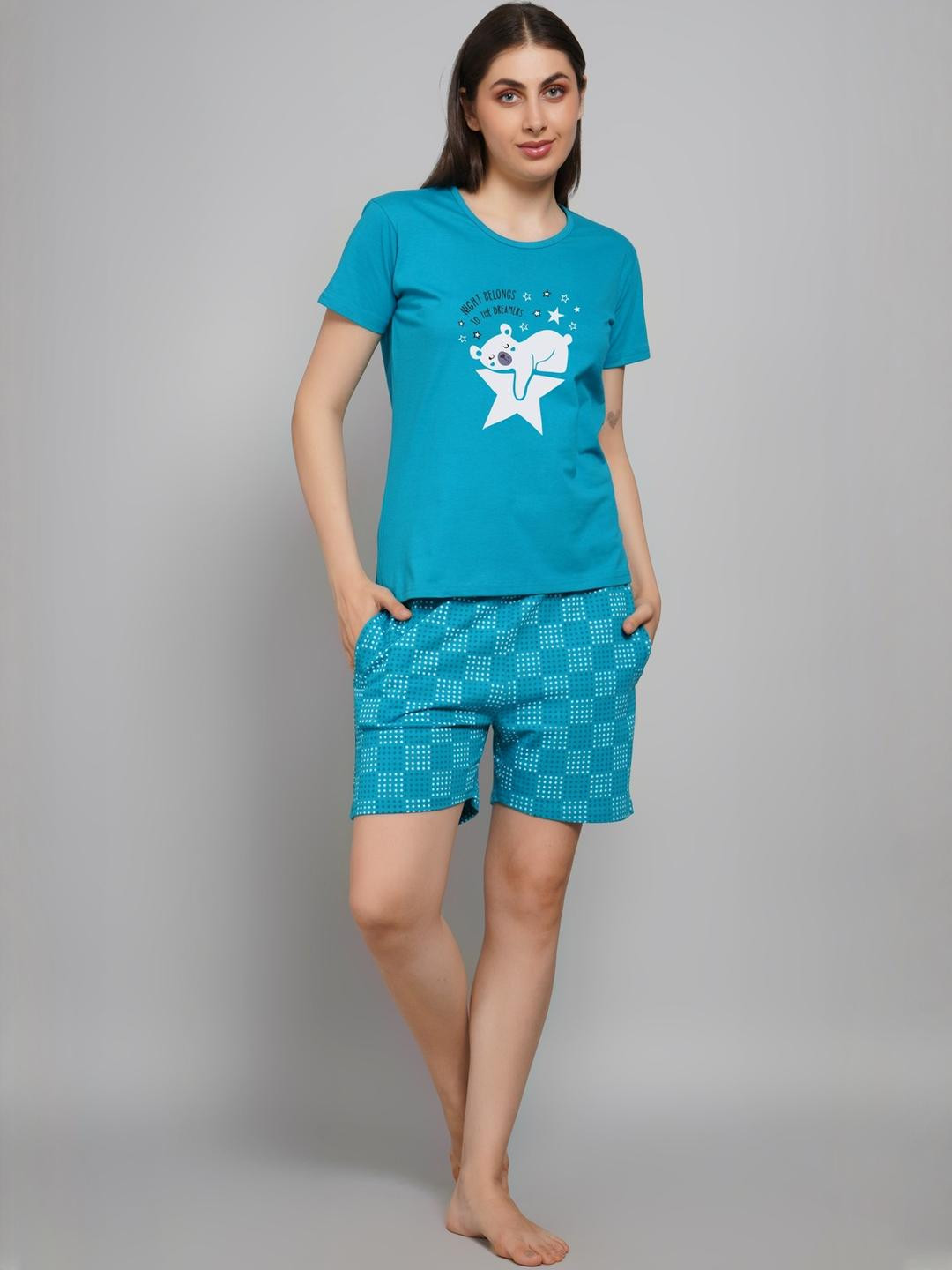 FITIN OUTFIT Women Teal Nightdress