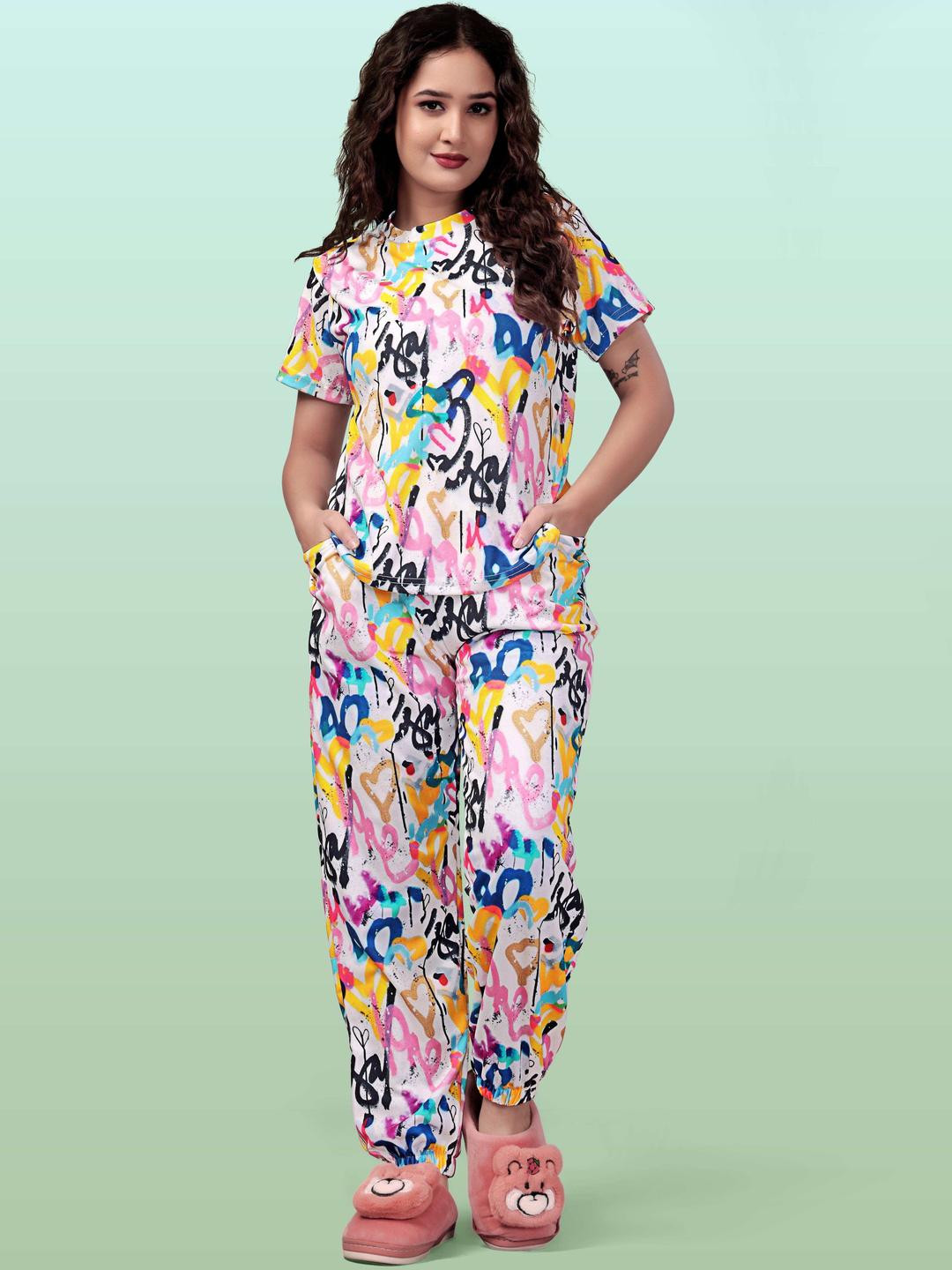 SAKARMAA Woman Abstract Printed Night Suit