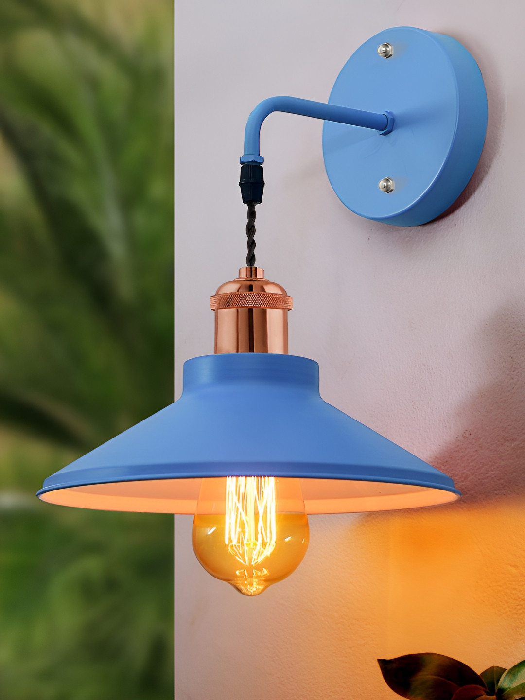 Homesake Blue Metal Cone Shaped Wall Lamp