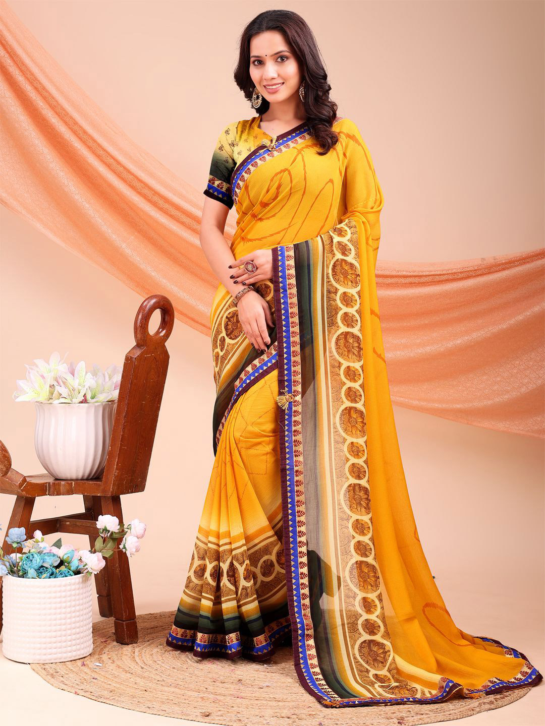 Pandadi Saree Abstract Print Gotta Patti Poly Georgette Sarees