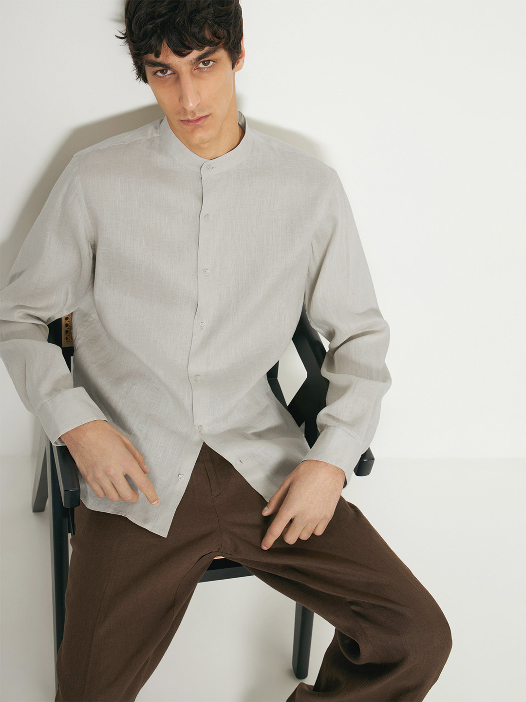 THE BEETEL HOUSE Band Collar Cotton Classic Shirt