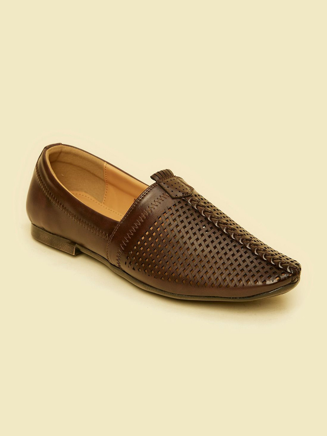 Manyavar Men Woven Design Laser Cuts Loafers