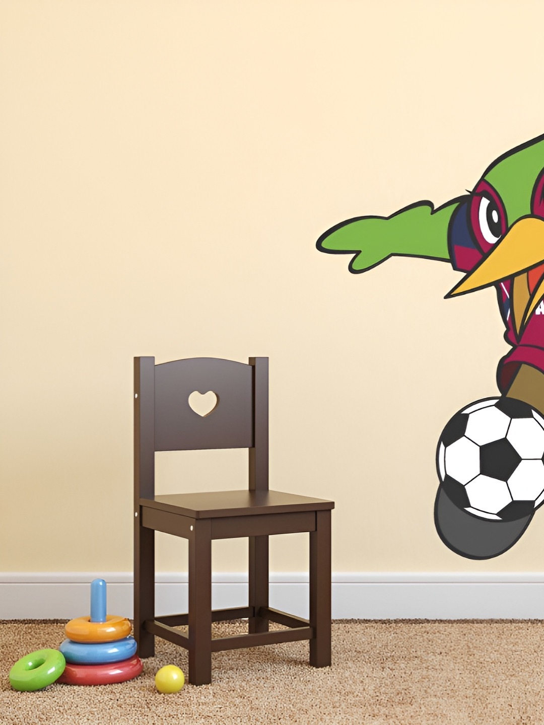 LANSTICK Maroon & Green Printed Crazy Bird Playing Foot Ball Self Adhesive Wall Sticker