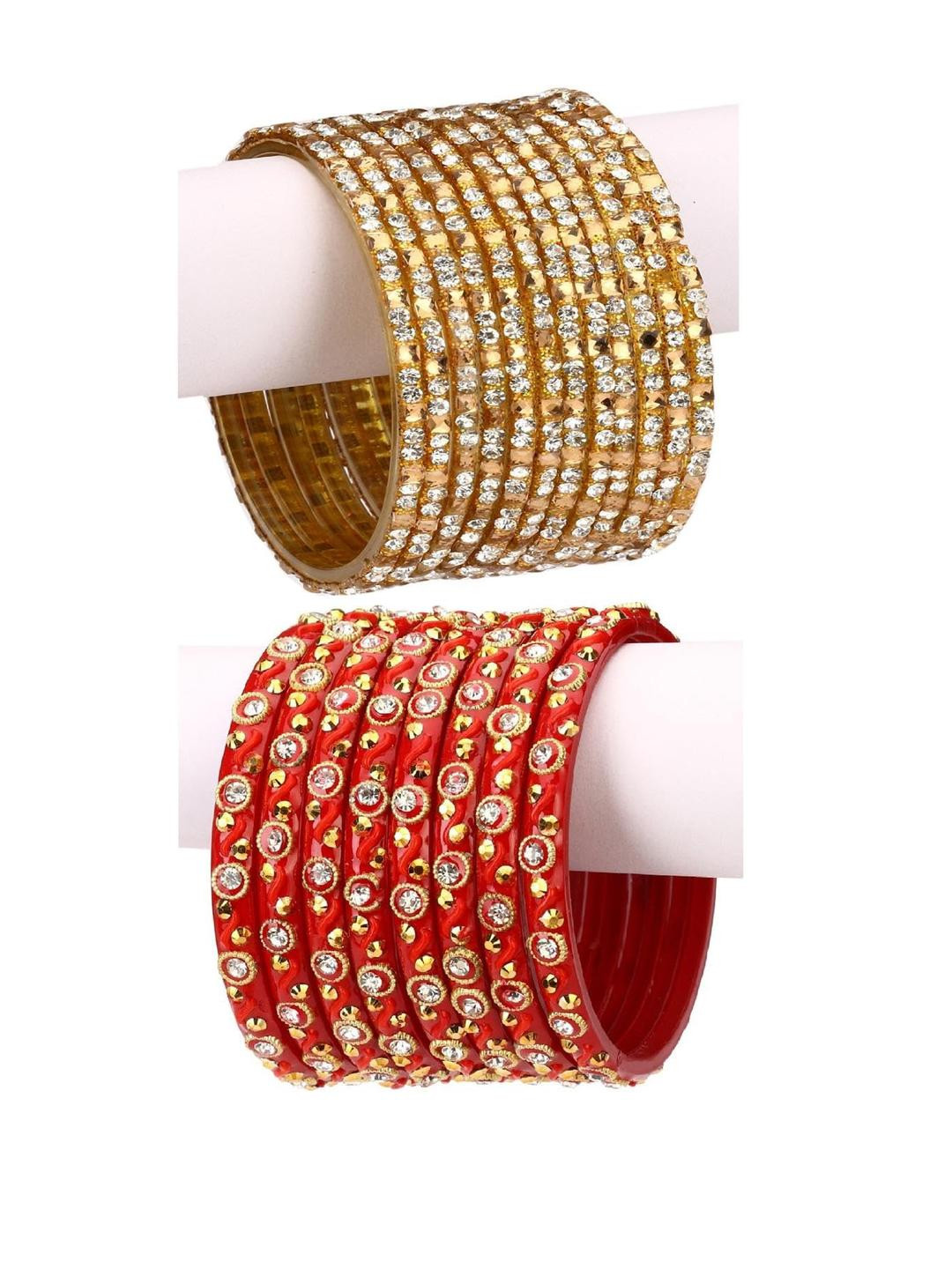 Somil Modern And Colorful Glass Bangle/Kada- Combo Of 2 Set, Golden, Red - O67
