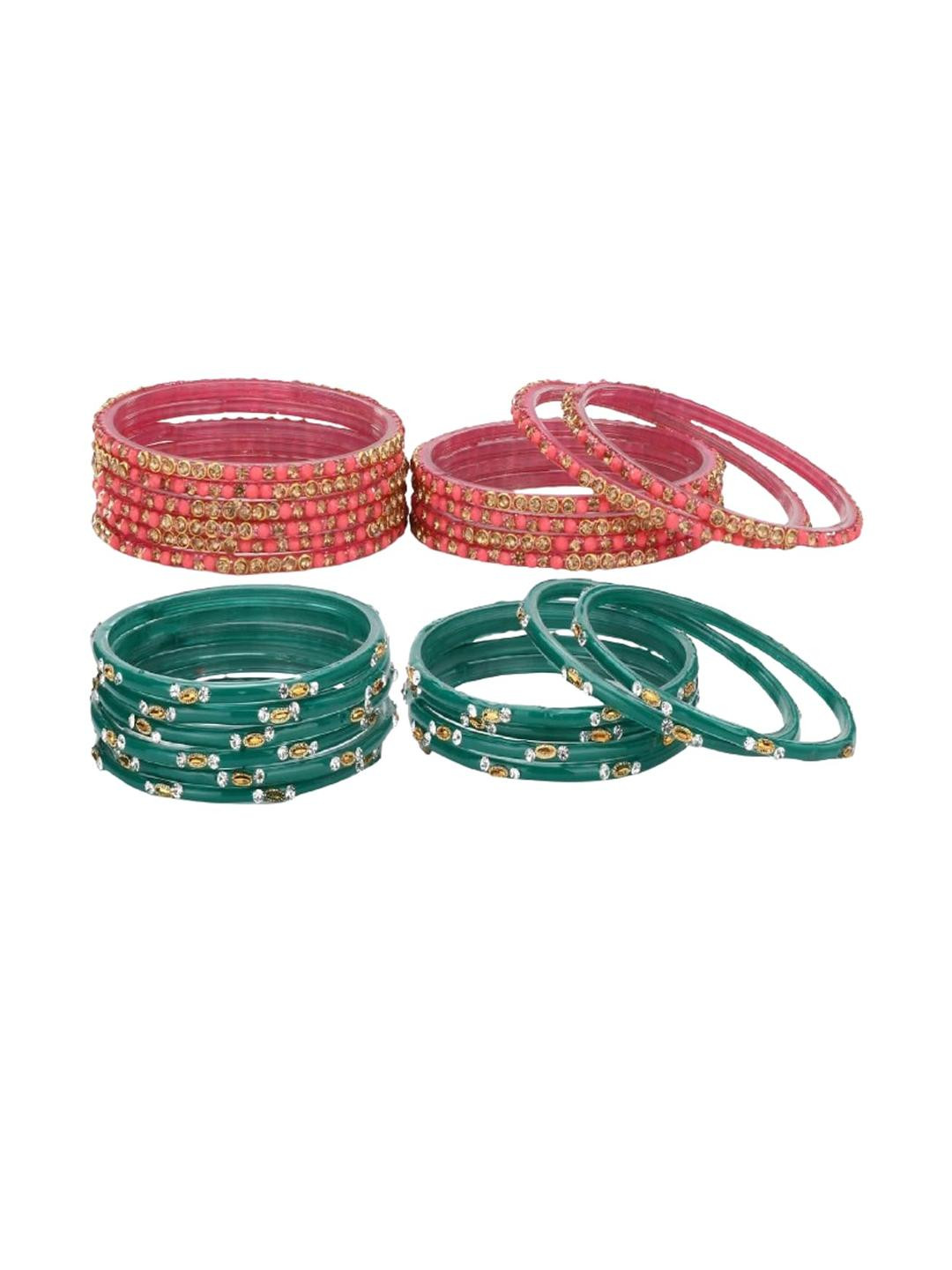 Somil Stylish Glass Bangle/Kada, Combo Of 2 Set, Each Set In 12 Bangles, pink & Redium