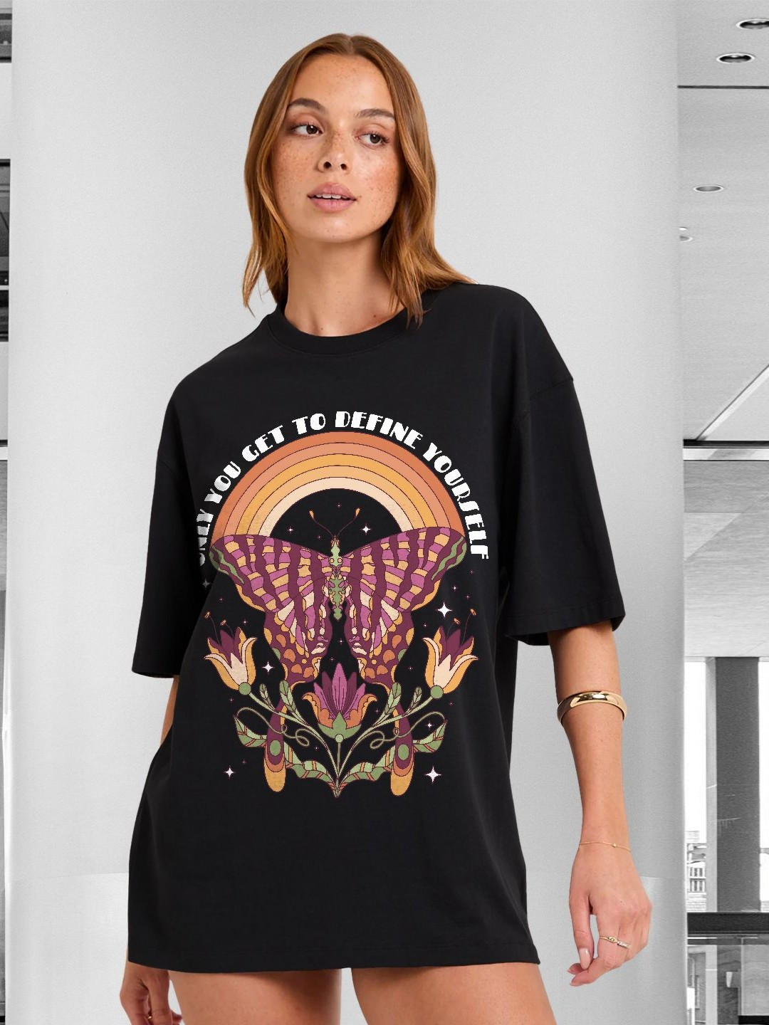 PRONK Define Yourself Graphic Printed Drop-Shoulder Sleeves Oversized Cotton T-shirt