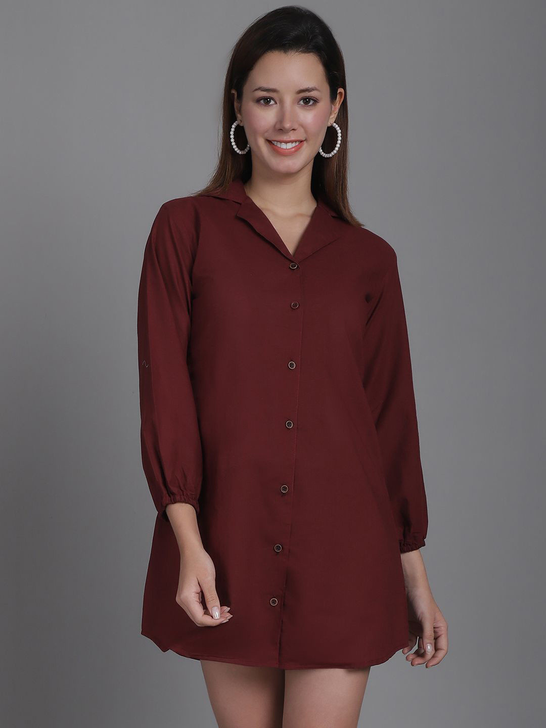 CORSICA Burgundy Solid Shirt Dress
