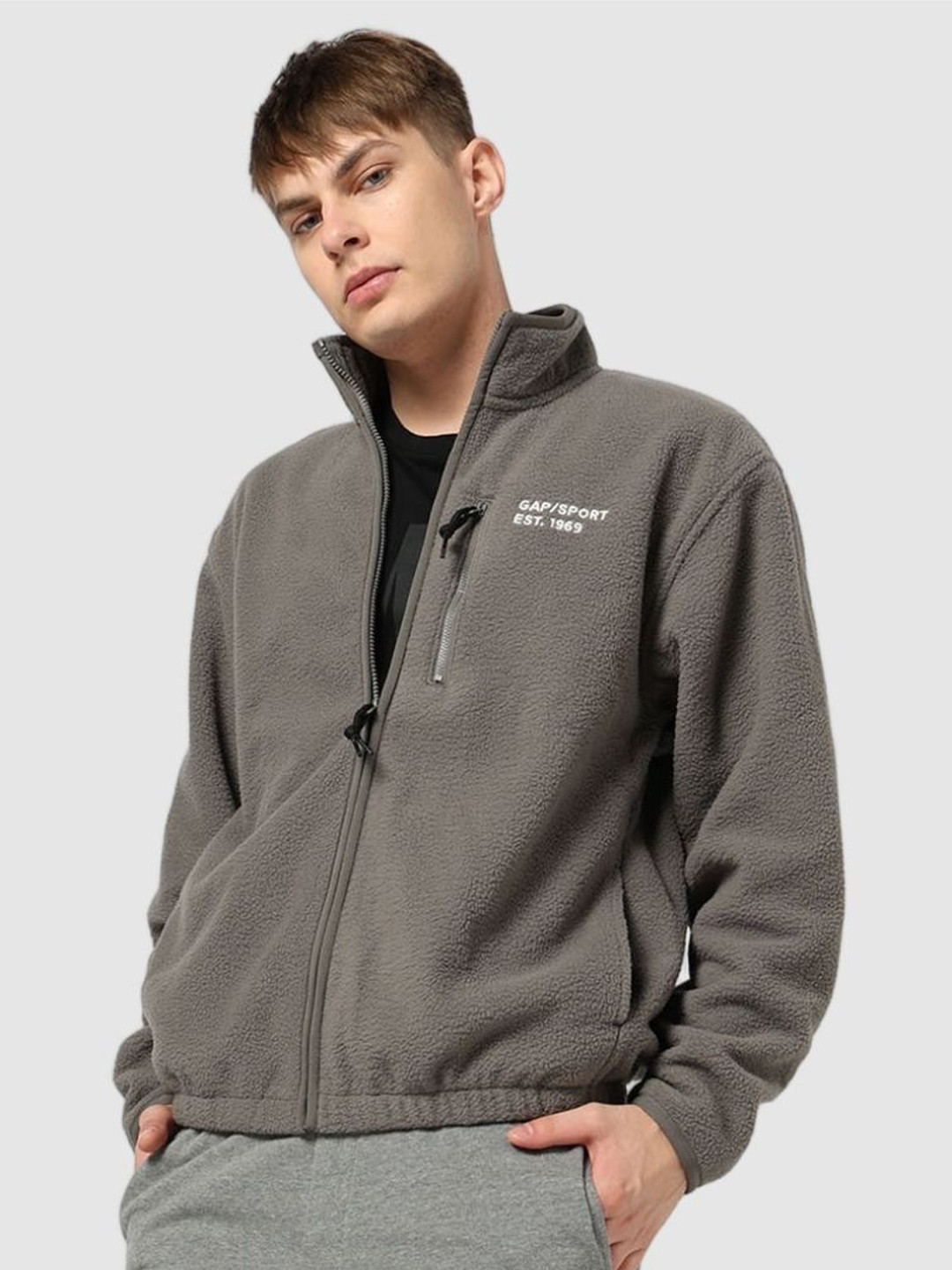 GAP Oversized Zip-Front Bomber Jacket With Logo Embroidery