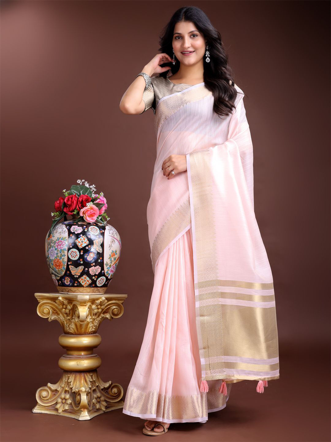 Pandadi Saree Solid Woven Design Zari Regular Sarees