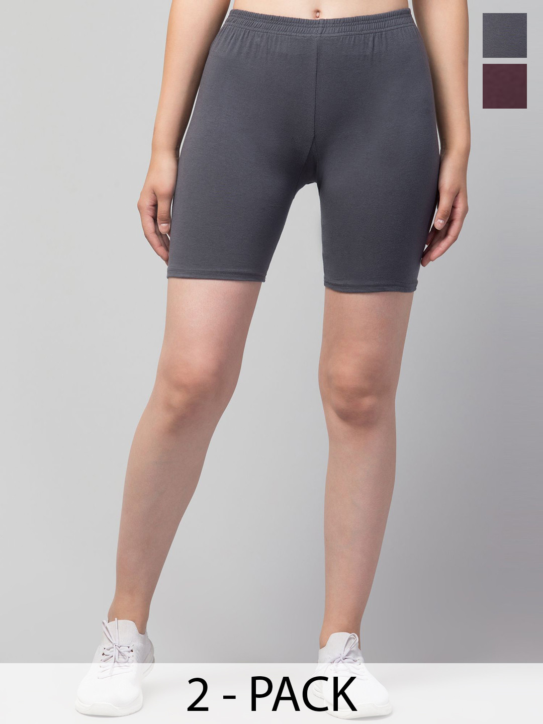 HIRRUX Women Pack Of 2 Solid Skinny Fit Low-Rise Cycling Sports Shorts