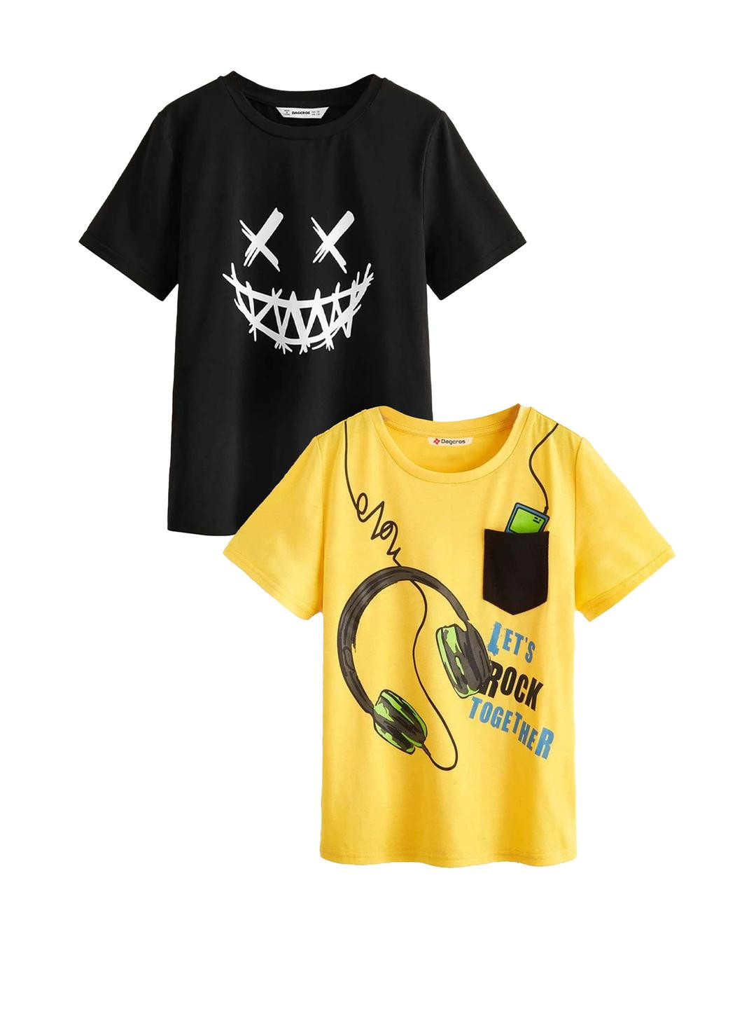 Dagcros Boys Printed Pure Cotton Round Neck T-shirt - Pack of 2