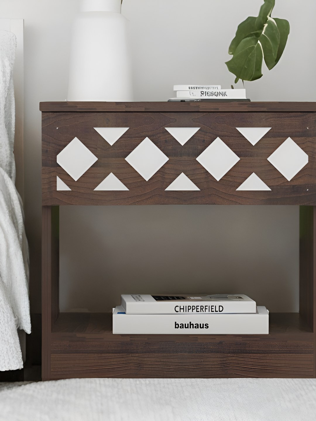 Wood Inspire Costa Brown & White Wooden Square Bedside Table