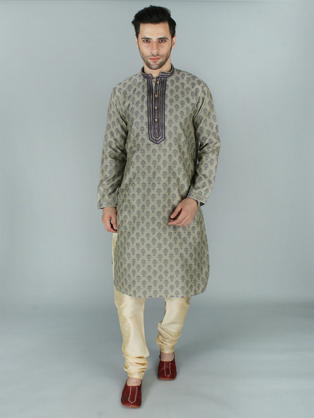 Exotic India Rich Damask Ethnic Motifs Woven Design Thread Work Kurta With Pyjama