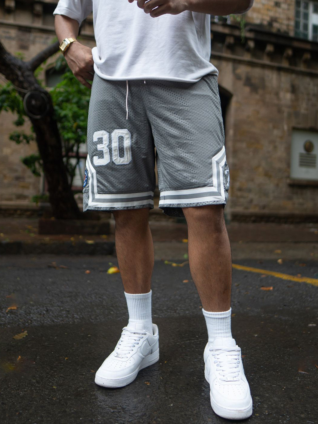 Powerlook Men Grey Mesh Jersey Shorts