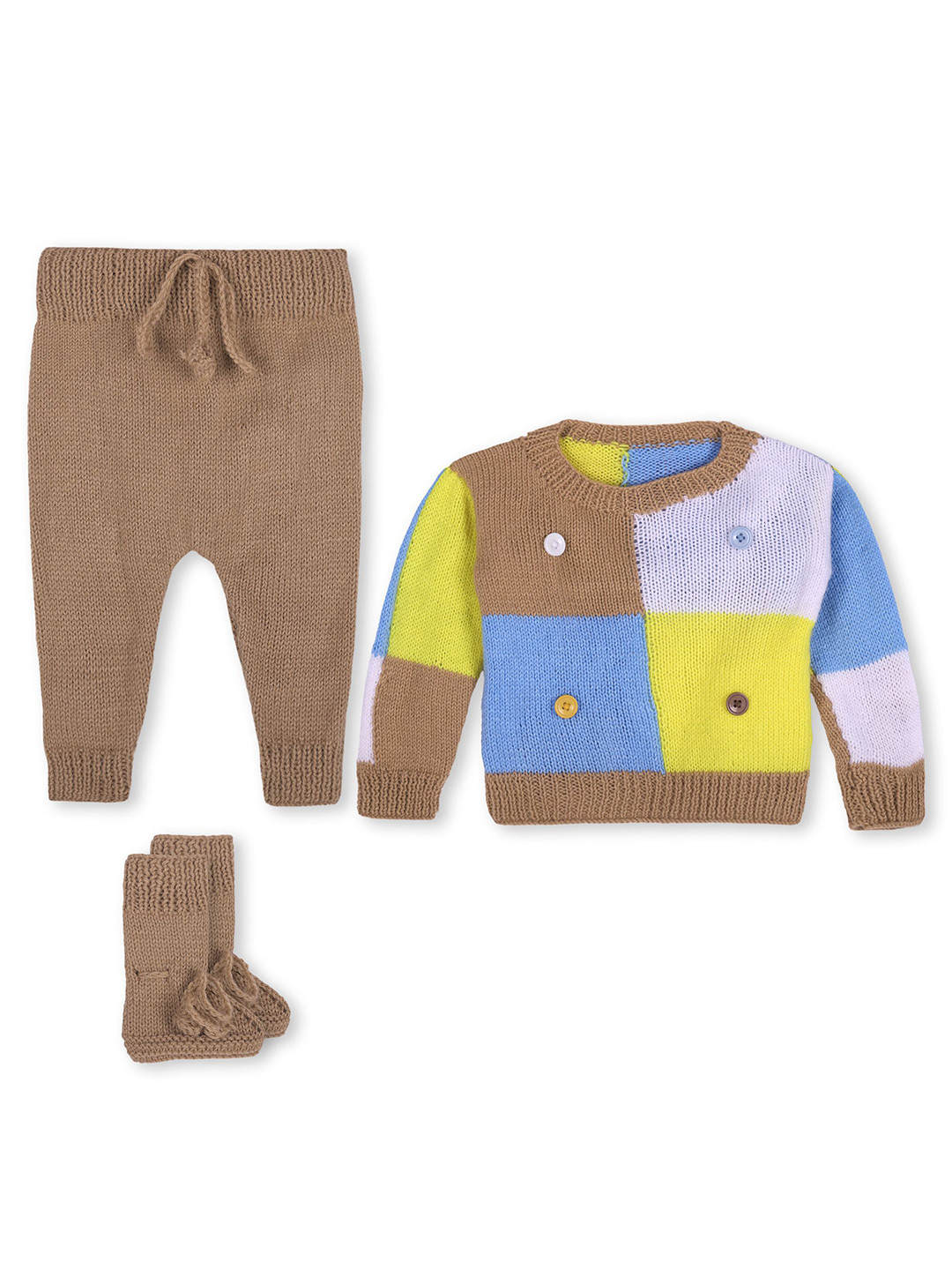 darjifashion Kids Colourblocked Long Sleeves Pure Wool Sweatshirt With Trousers