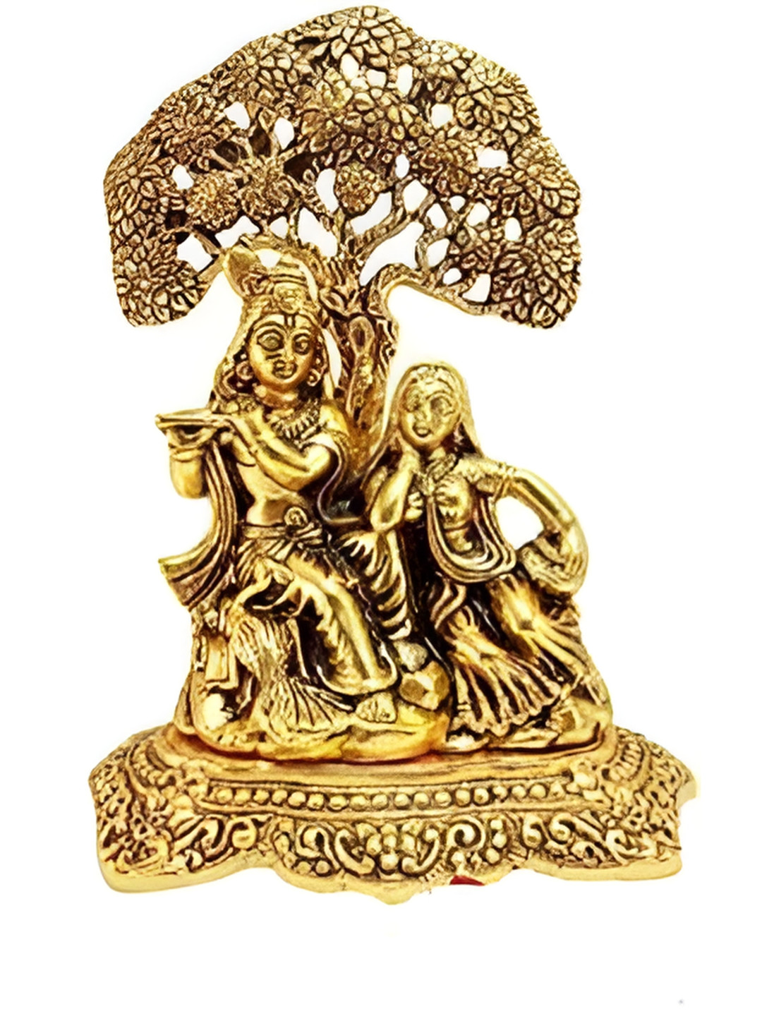 Aura Gold-Toned Religious Tree Radha Krishna Idol Showpiece
