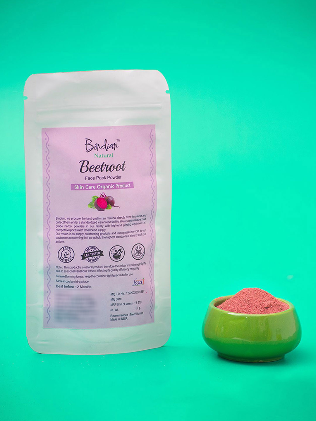 Bindian Beetroot Face Pack Powder For Radiant Glow - 50 g