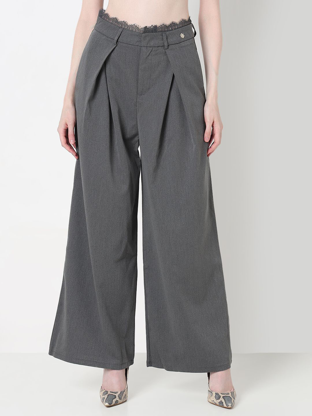 SHOWOFF Women Edition Loose Fit High-Rise Pleated Formal Trousers