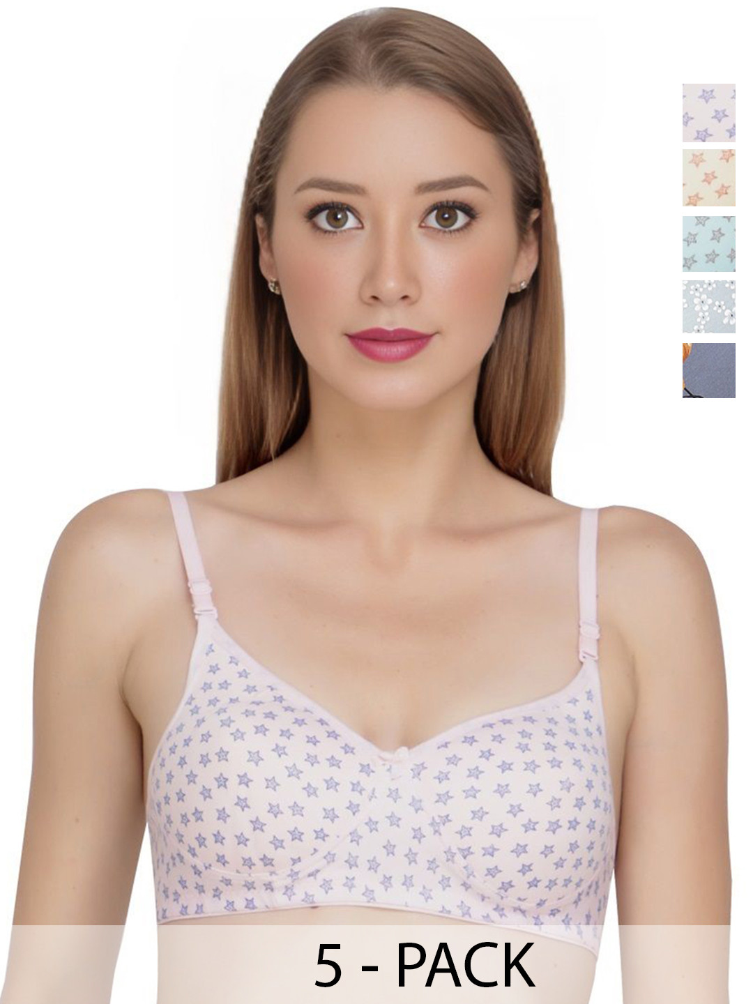 Liigne Pack Of 5 Floral Printed Bras Full Coverage Lightly Padded
