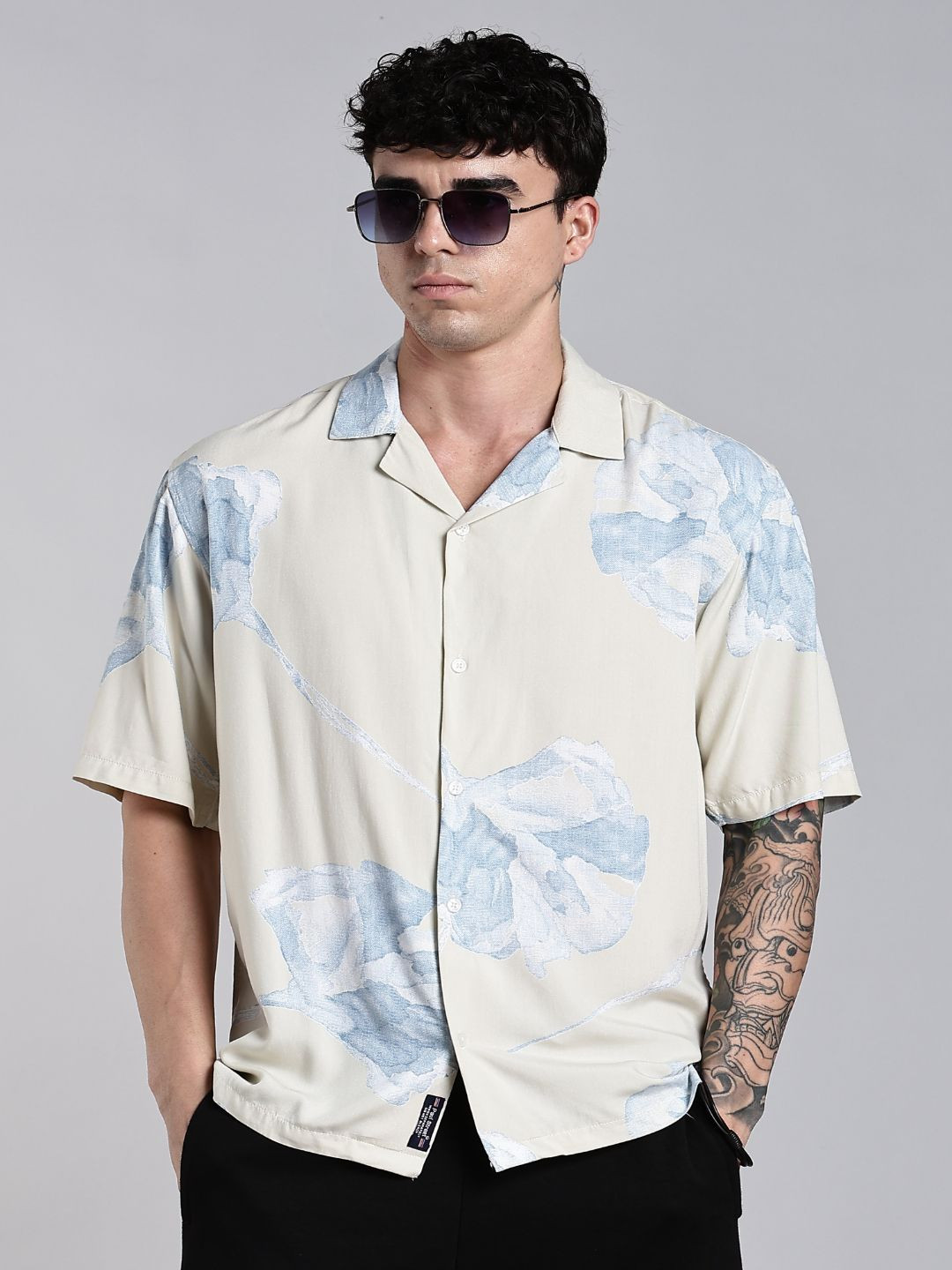 PAUL STREET Tropivo Floral Printed Cuban Collar Comfort Boxy Casual Shirt