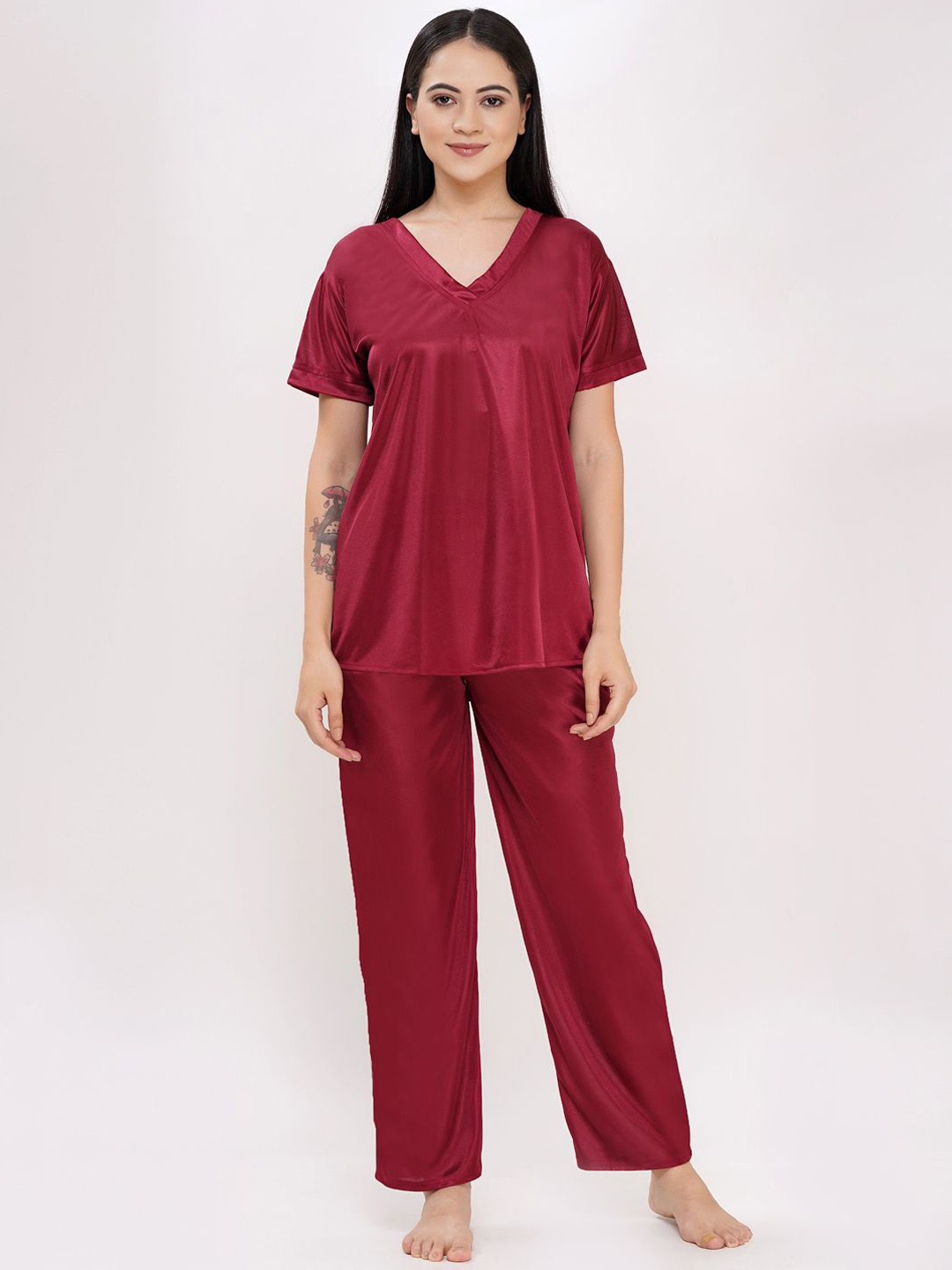 Dreambe Women V-Neck Top & Pyjamas Night Suits