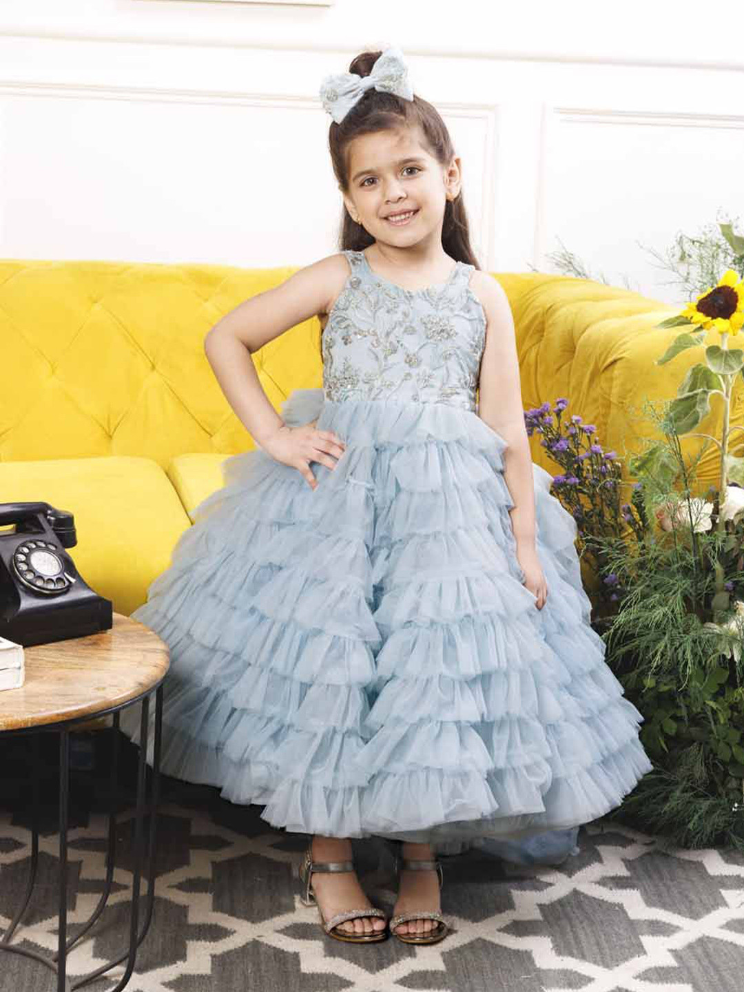 The Lush Affair Sydel Kids Girls Embellished Net Fit and Flare Dress