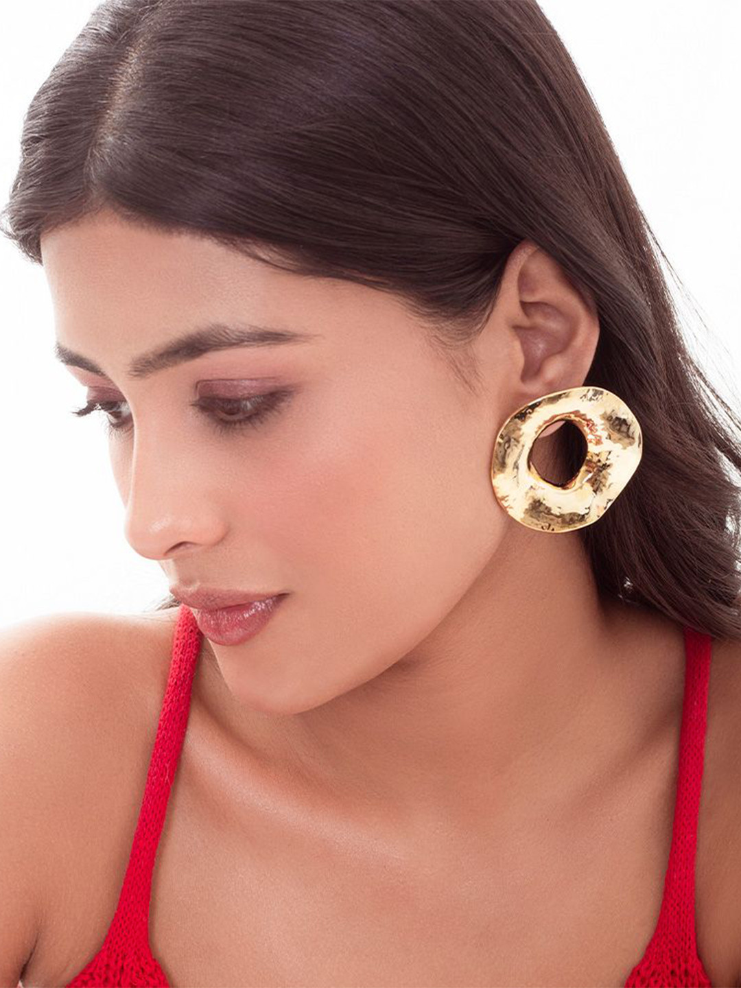 MINJI AND CO. Gold-Plated Vintage Gold Tone Circular Drop Earrings
