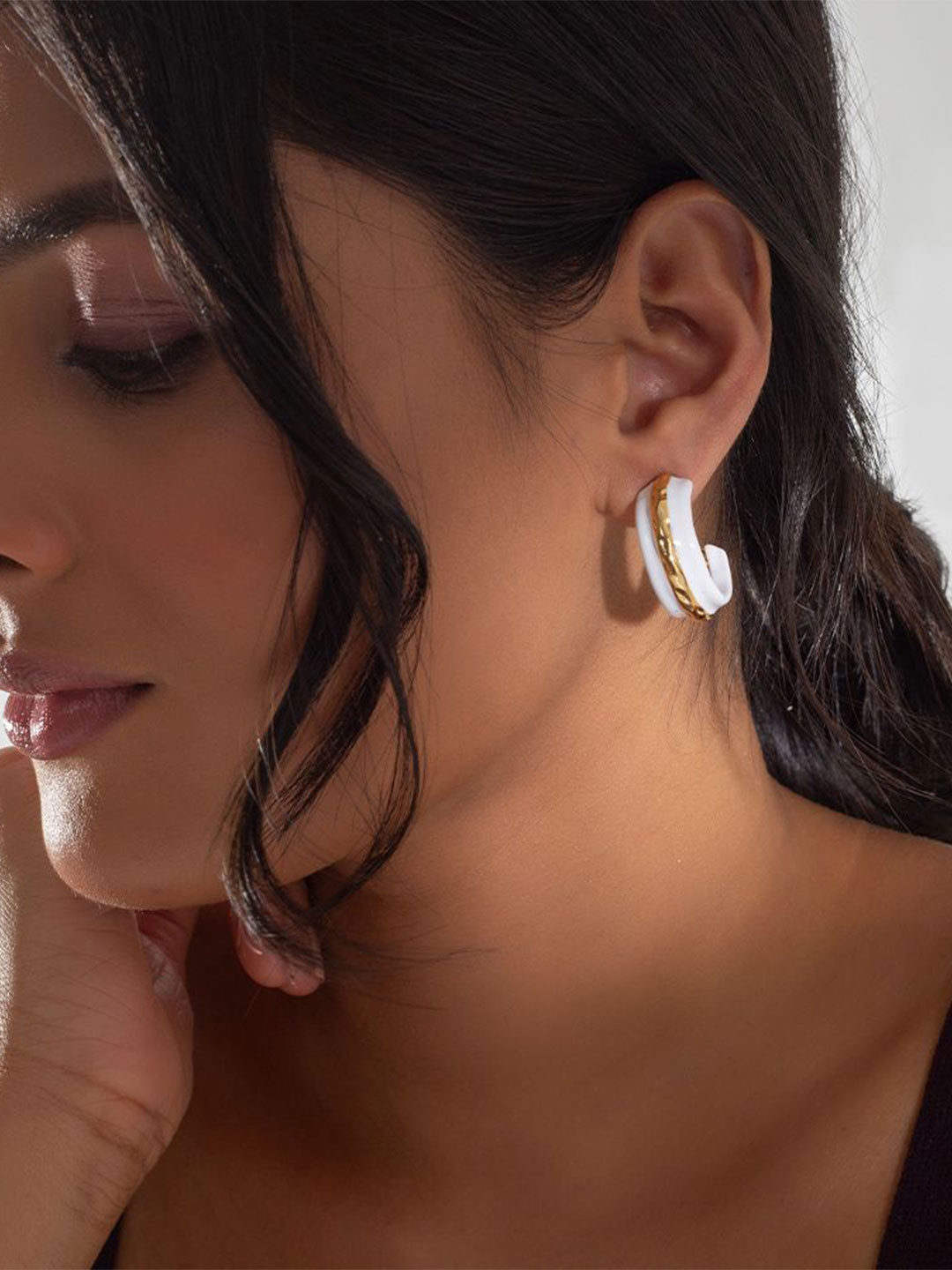 MINJI AND CO. Gold-Plated Two-Tone Circular Half Hoop Earrings