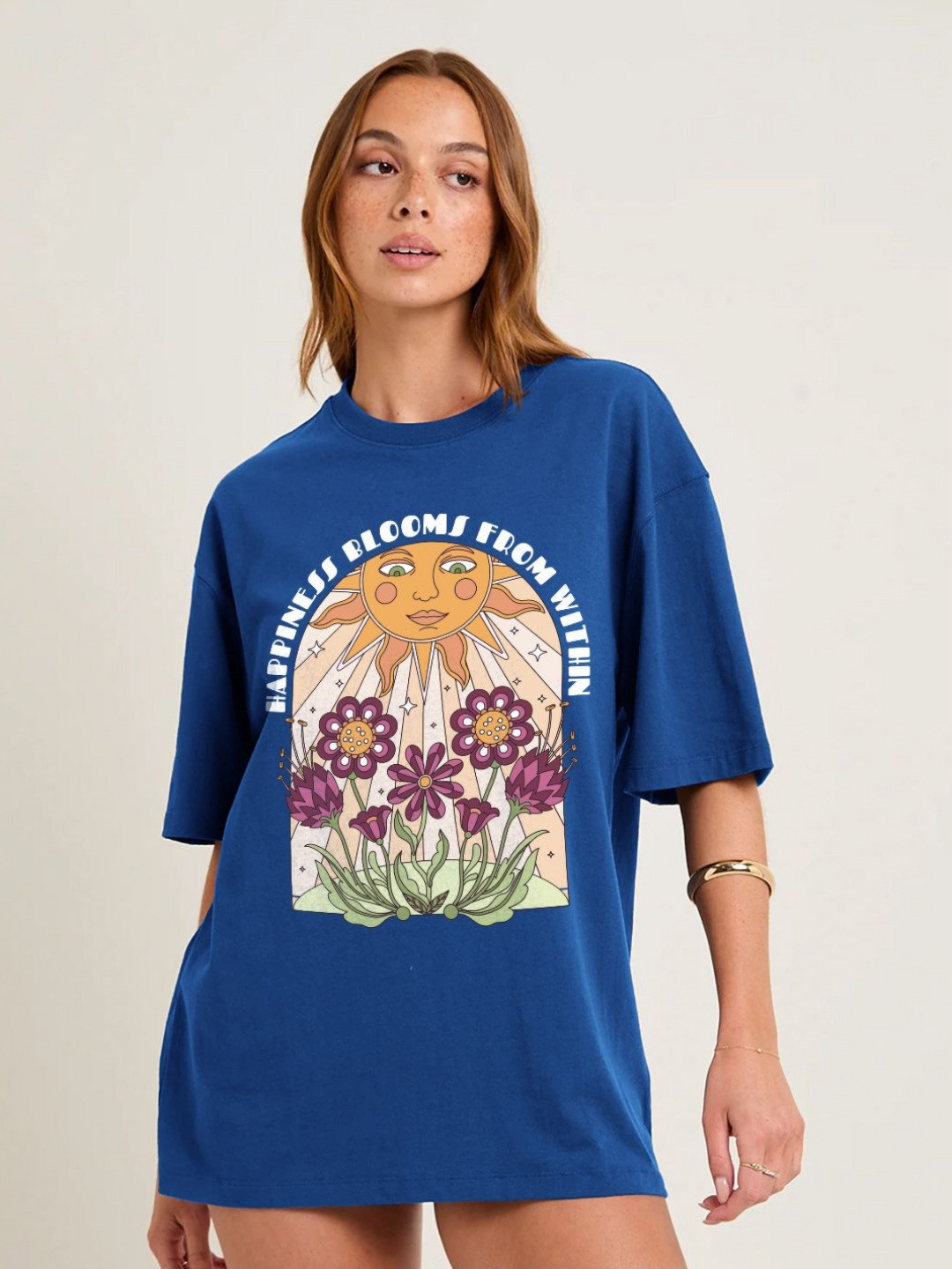 PRONK Innerbloom Graphic Printed Drop-Shoulder Sleeves Oversized Cotton T-shirt